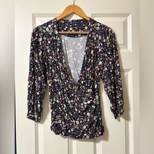 Crew clothing company, surplice  V-Neck Women's Top, navy floral- UK 10 USA 6